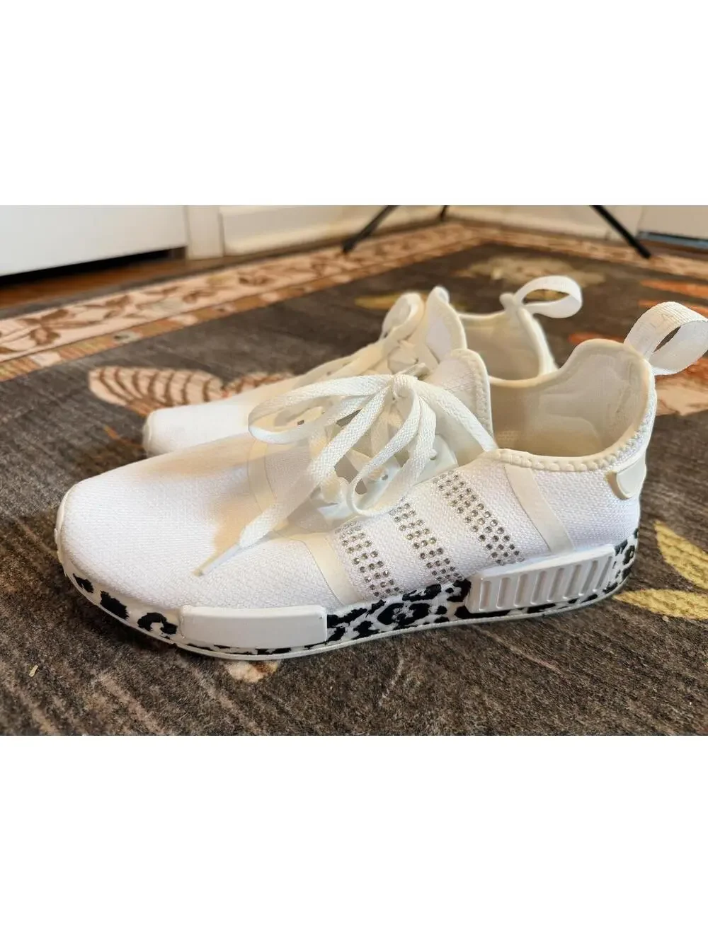 Adidas NMD R1 White Rhinestone Sneakers Women’s Size 10 Casual Athletic Shoes
